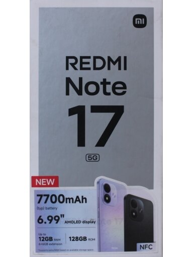 SALE OUT. Xiaomi Redmi Note 17 5G (Celestial Purple) 7.0" OLED 1080x2396/2.3GHz,128GB,6GB RAM/Android 16,WiFi,BT,5G,MZB0PTZEU | SALE OUT. | Xiaomi Redmi Note 17 5G | Celestial Purple | 6.99 " | AMOLED | 2396 x 1080 pixels | Qualcomm | Snapdragon 4 Gen 4 |