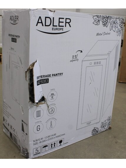 SALE OUT. Adler | Beverage Pantry | AD 8083 | Energy efficiency class G | Free standing | Bottles capacity 12 | Black | DAMAGED PACKAGING, SCRATCHED DOOR AND THE RIGHT SIDE SALE OUT. Adler | Beverage Pantry | AD 8083 | Energy efficiency class G | Free standing | Bottles capacity 12 | Black | DAMAGED PACKAGING, SCRATCHED DOOR AND THE RIGHT SIDE