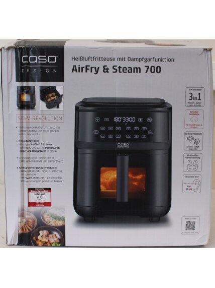 SALE OUT. Caso Steam & AirFry 700 Air fryer with Steam function, 1700 W, Capacity 7 L, Black | Caso | Air Fryer with Steam Function | Steam and AirFry 700 | Power 1700 W | Capacity 7 L | Black | DAMAGED PACKAGING, MISSING INNER PACKAGING, SCRATCHED, DIRTY