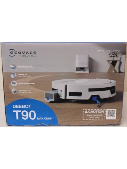 SALE OUT. Ecovacs DEEBOT T90 Max OMNI Vacuum Cleaner,Robot,Wet&Dry,30000Pa,TruEdge 3.0,ZeroTangle 4.0,OZMO Roller 3.0,White+OMNI Auto-Empty | Ecovacs Robot Vacuum Cleaner | DEEBOT T90 Max OMNI | Wet&Dry | Operating time (max) 257 min | 5200 mAh | Dust cap