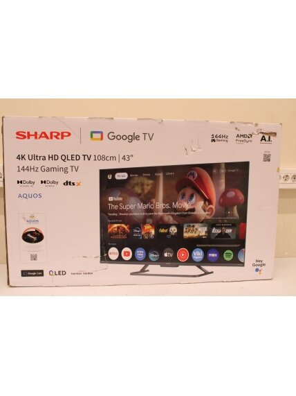 SALE OUT. Sharp 43HR7265E 43" (108cm) QLED 144Hz 4K Ultra HD Google TV, Dolby Vision IQ, Dolby Atmos, Central Stand | SALE OUT. Sharp 43HR7265E | 43 | Smart TV | Google TV | Black | DAMAGED PACKAGING