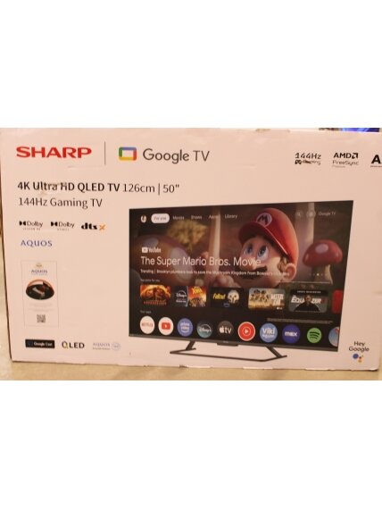 SALE OUT. Sharp 50HR7265E 50" (126cm) QLED 144Hz 4K Ultra HD Google TV, Dolby Vision, Dolby Atmos, Central Stand | SALE OUT. Sharp 50HR7265E | 50 | Smart TV | Google TV | Black | DAMAGED PACKAGING, SCRATCHED ON THE SCREEN SALE OUT. Sharp 50HR7265E 50" (126cm) QLED 144Hz 4K Ultra HD Google TV, Dolby Vision, Dolby Atmos, Central Stand | SALE OUT. Sharp 50HR7265E | 50 | Smart TV | Google TV | Black | DAMAGED PACKAGING, SCRATCHED ON THE SCREEN