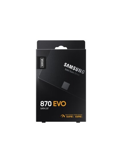 Samsung | SSD | 870 EVO | 500 GB | SSD form factor 2.5" | Solid-state drive interface SATA III | Read speed 560 MB/s | Write speed 530 MB/s 9 Samsung | SSD | 870 EVO | 500 GB | SSD form factor 2.5" | Solid-state drive interface SATA III | Read speed 560 MB/s | Write speed 530 MB/s 9