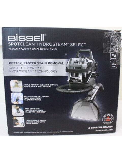 SALE OUT. | Bissell Portable Carpet and Upholstery Cleaner | SpotClean HydroSteam Select | Corded operating | Washing function | 1000 W | Black | 23 month(s) | DAMAGED PACKAGING SALE OUT. | Bissell Portable Carpet and Upholstery Cleaner | SpotClean HydroSteam Select | Corded operating | Washing function | 1000 W | Black | 23 month(s) | DAMAGED PACKAGING
