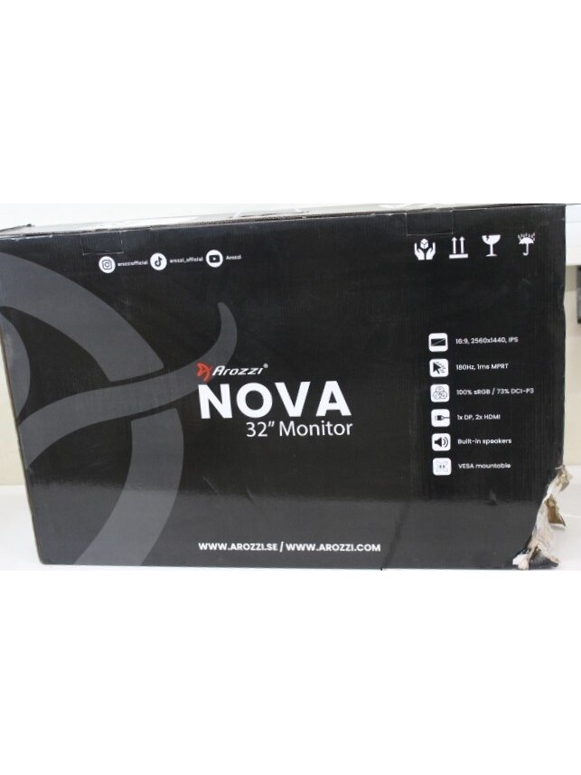 SALE OUT. Arozzi Nova 32" IPS, 180Hz, Computer Monitor - Purple | SALE OUT. Nova | 32 " | IPS | QHD | 16:9 | 180 Hz | 1 ms | 2560 x 1440 pixels | 300 cd/m² | HDMI ports quantity 2 | Purple | Warranty 24 month(s) | DAMAGED PACKAGING, SCRATCHED EDGES 1 SALE OUT. Arozzi Nova 32" IPS, 180Hz, Computer Monitor - Purple | SALE OUT. Nova | 32 " | IPS | QHD | 16:9 | 180 Hz | 1 ms | 2560 x 1440 pixels | 300 cd/m² | HDMI ports quantity 2 | Purple | Warranty 24 month(s) | DAMAGED PACKAGING, SCRATCHED EDGES 1