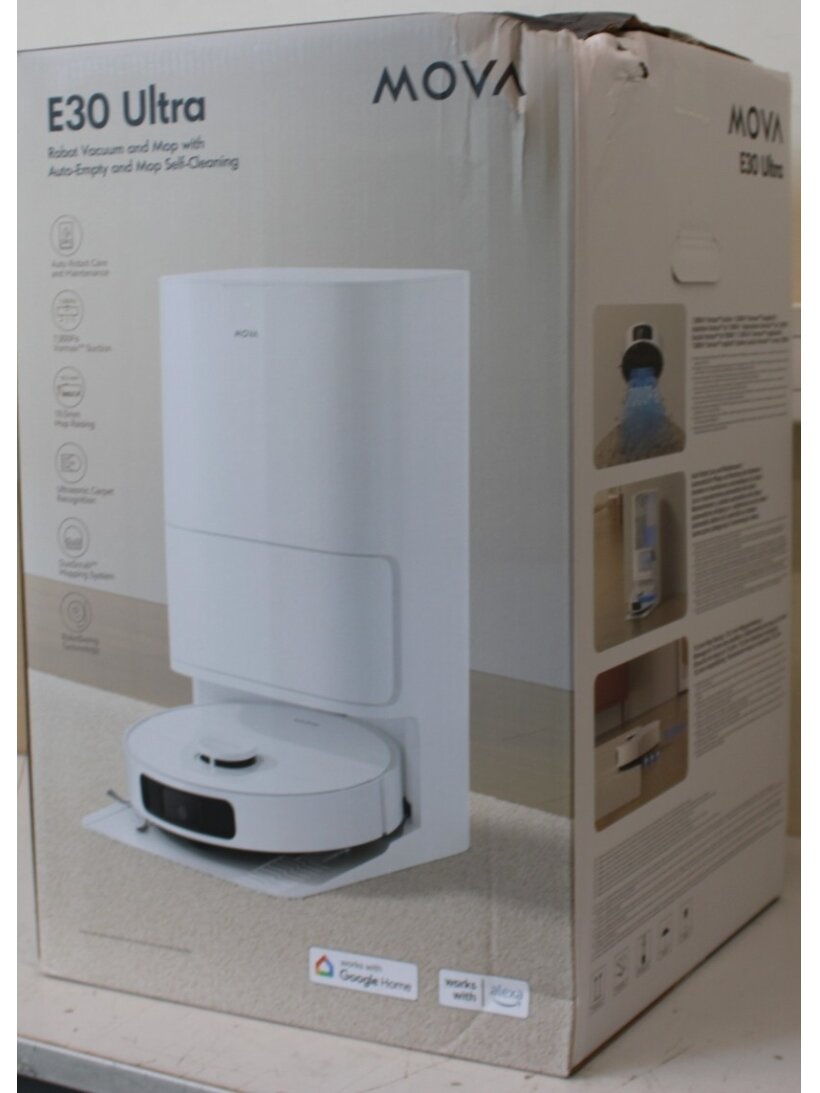 SALE OUT. MOVA E30 Ultra Robot Vacuum cleaner, 7000Pa, 5200mAh, White + Auto Empty station | MOVA Robot Vacuum | E30 Ultra | Wet&Dry | 5200 mAh | Dust capacity 3.2 L | 7000 Pa | White | DAMAGED PACKAGING | 36 month(s) 4 SALE OUT. MOVA E30 Ultra Robot Vacuum cleaner, 7000Pa, 5200mAh, White + Auto Empty station | MOVA Robot Vacuum | E30 Ultra | Wet&Dry | 5200 mAh | Dust capacity 3.2 L | 7000 Pa | White | DAMAGED PACKAGING | 36 month(s) 4