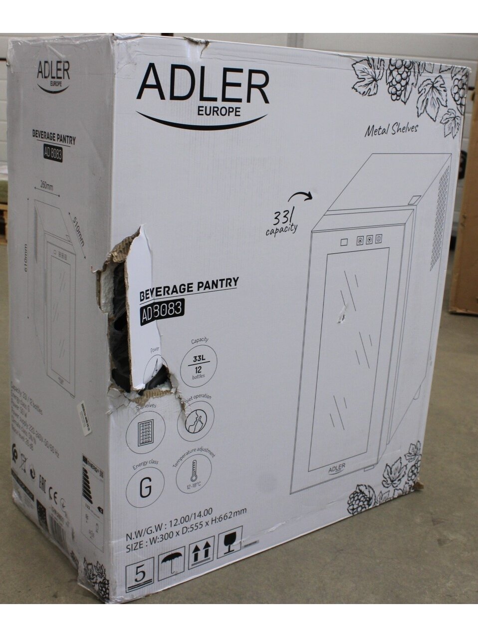 SALE OUT. Adler | Beverage Pantry | AD 8083 | Energy efficiency class G | Free standing | Bottles capacity 12 | Black | DAMAGED PACKAGING, SCRATCHED DOOR AND THE RIGHT SIDE SALE OUT. Adler | Beverage Pantry | AD 8083 | Energy efficiency class G | Free standing | Bottles capacity 12 | Black | DAMAGED PACKAGING, SCRATCHED DOOR AND THE RIGHT SIDE