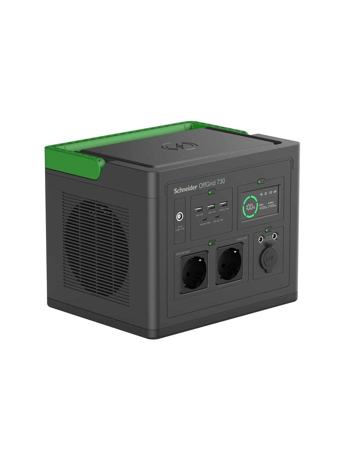 Schneider Electric OffGrid Portable Power Station 730, 738Wh Lithium-ion, LCD, 2 CEE 7/3 Schuko outlets, Sinewave, 3 USB-A, 2 USB-C, Wireless Charger | PPS730-GR 1