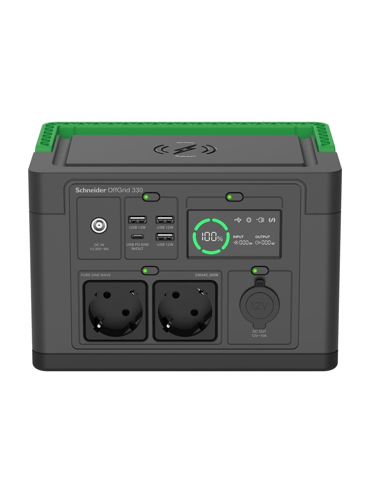 Schneider Electric Schneider OffGrid Portable Power Station 330, 230V, 332Wh Lithium-ion, LCD, 2 CEE 7/3 Schuko outlets, Sinewave, 3 USB-A, 1 USB-C, Wireless Charger | PPS330-GR 2