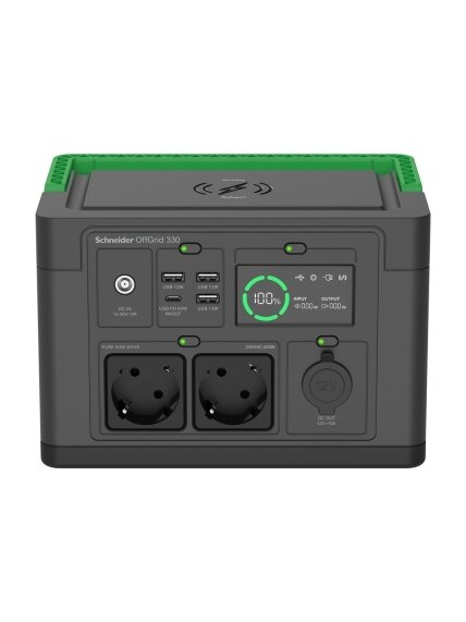 Schneider Electric Schneider OffGrid Portable Power Station 330, 230V, 332Wh Lithium-ion, LCD, 2 CEE 7/3 Schuko outlets, Sinewave, 3 USB-A, 1 USB-C, Wireless Charger | PPS330-GR 2