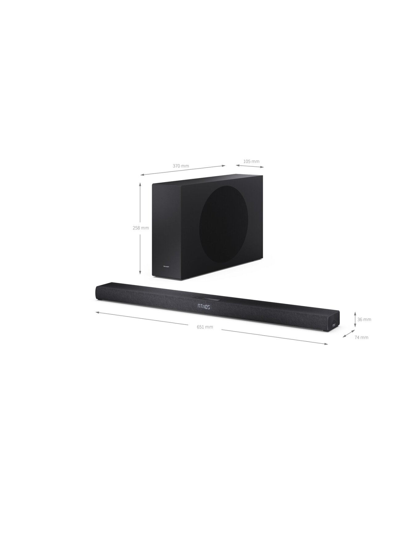 Sharp 2.1ch Ultra-slim Dolby Atmos/DTS Virtual: X Soundbar with Wireless Subwoofer | HT-SBW320 | 360 W | Bluetooth | Black | Wireless connection 1