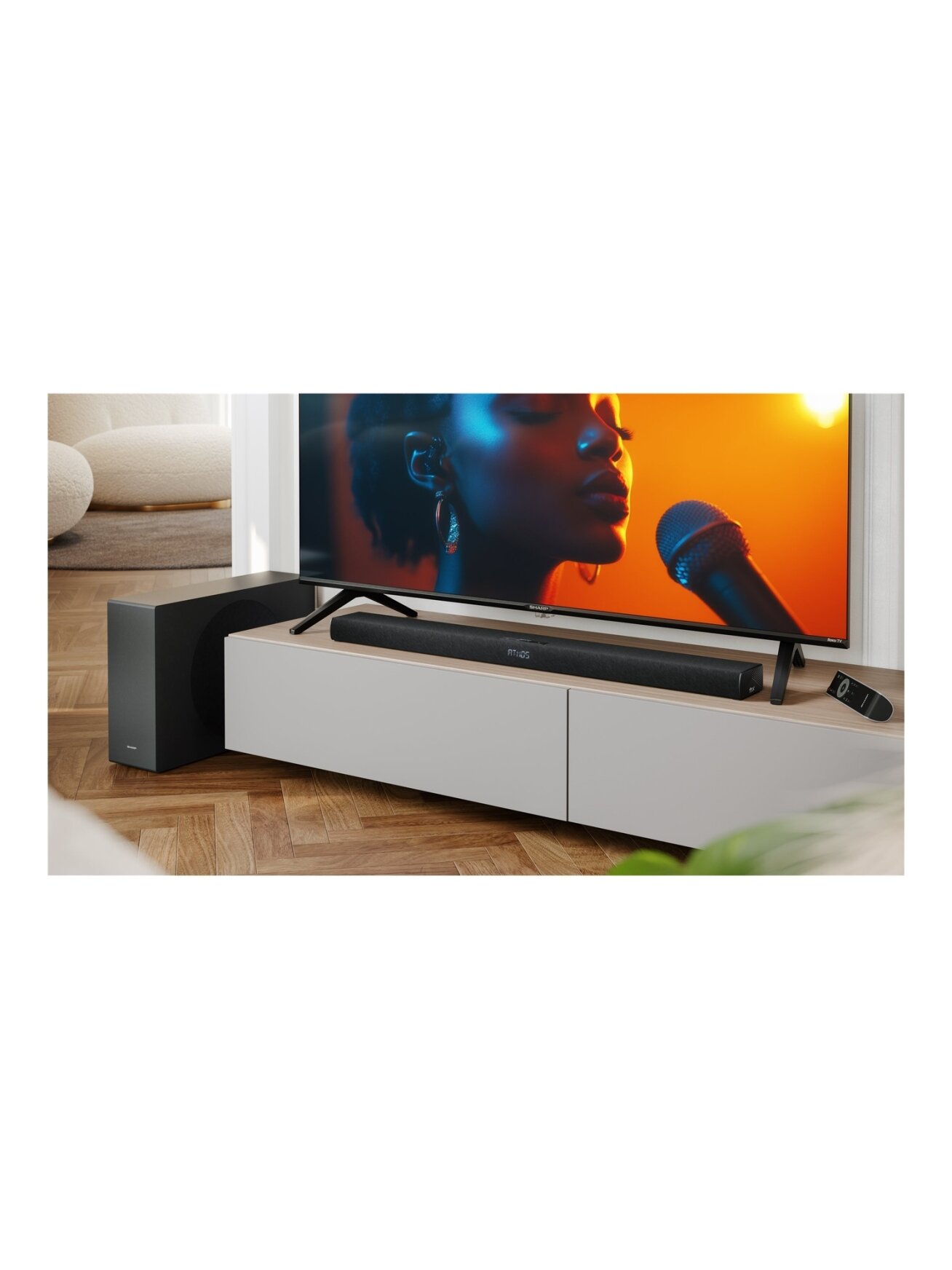 Sharp 2.1ch Ultra-slim Dolby Atmos/DTS Virtual: X Soundbar with Wireless Subwoofer | HT-SBW320 | 360 W | Bluetooth | Black | Wireless connection 7 Sharp 2.1ch Ultra-slim Dolby Atmos/DTS Virtual: X Soundbar with Wireless Subwoofer | HT-SBW320 | 360 W | Bluetooth | Black | Wireless connection 7