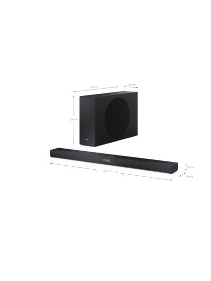 Sharp 2.1ch Ultra-slim Dolby Atmos/DTS Virtual: X Soundbar with Wireless Subwoofer | HT-SBW320 | 360 W | Bluetooth | Black | Wireless connection 1