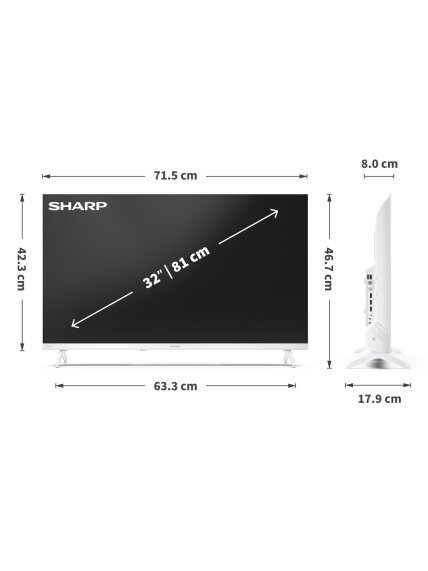 Sharp | 32HF2265EW | 32 | Smart TV | Google TV | White 7