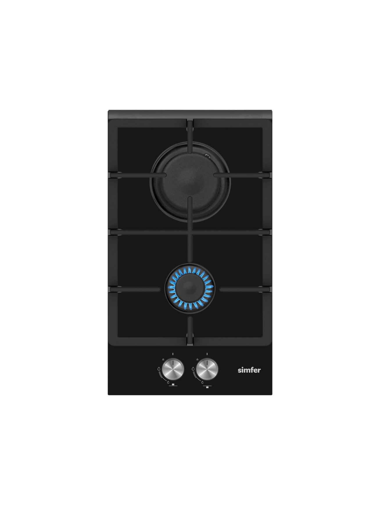 Simfer | Hob | H3.201.TGRSP | Gas on glass | Number of burners/cooking zones 2 | Rotary knobs | Black