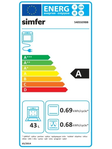 Simfer | Cooker | 5405SERBB | Hob type Gas | Oven type Electric | White | Width 50 cm | Electronic ignition | Depth 60 cm | 43 L Simfer | Cooker | 5405SERBB | Hob type Gas | Oven type Electric | White | Width 50 cm | Electronic ignition | Depth 60 cm | 43 L