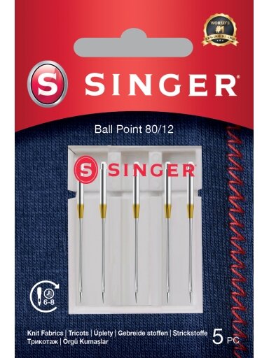 Singer | Ball Point Needle 80/12 5PK for Knit Fabrics Singer | Ball Point Needle 80/12 5PK for Knit Fabrics