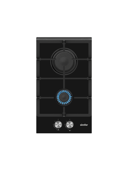 Simfer | Hob | H3.201.TGRSP | Gas on glass | Number of burners/cooking zones 2 | Rotary knobs | Black