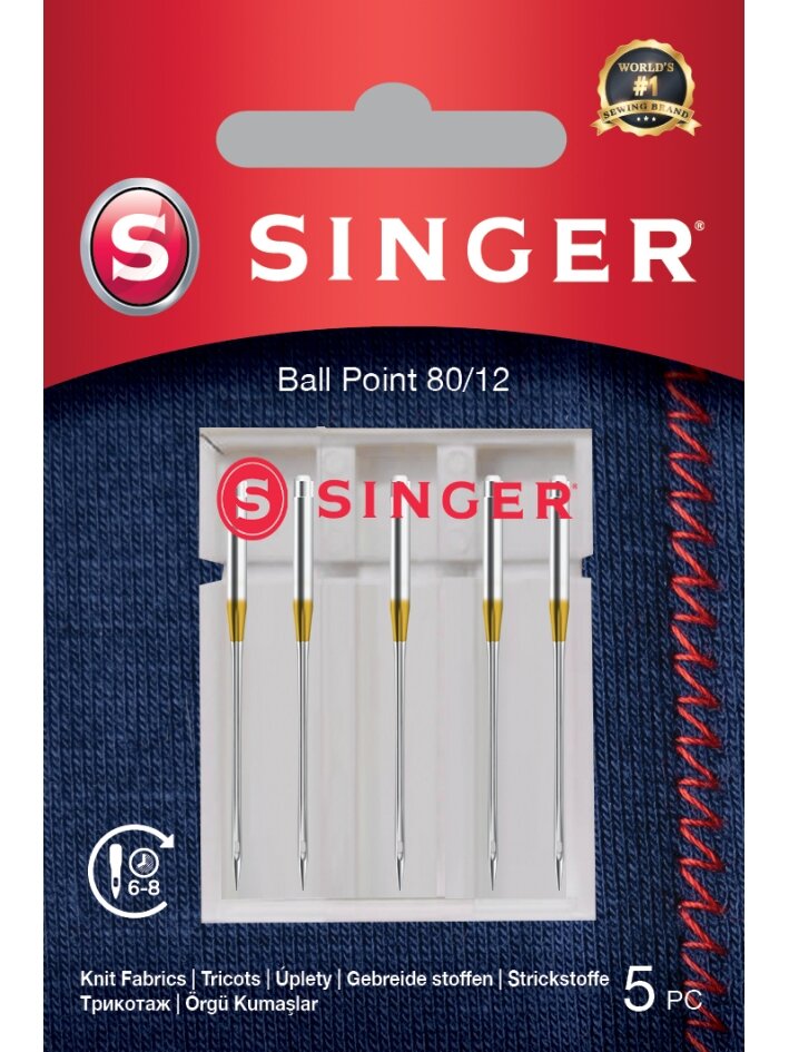 Singer | Ball Point Needle 80/12 5PK for Knit Fabrics Singer | Ball Point Needle 80/12 5PK for Knit Fabrics