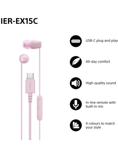 Sony Earbuds | IER‑EX15C | Wired | In-ear | Microphone | Pink