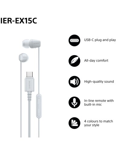 Sony Earbuds | IER‑EX15C | Wired | In-ear | Microphone | White