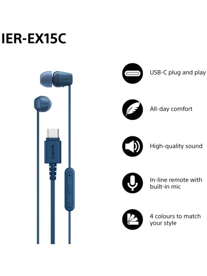 Sony Earbuds | IER‑EX15C | Wired | In-ear | Microphone | Blue 1