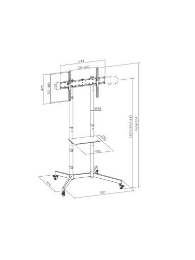 Sunne Floor stand | S1122 TV cart | 37-70 " | Maximum weight (capacity) 45 kg | Black Sunne Floor stand | S1122 TV cart | 37-70 " | Maximum weight (capacity) 45 kg | Black