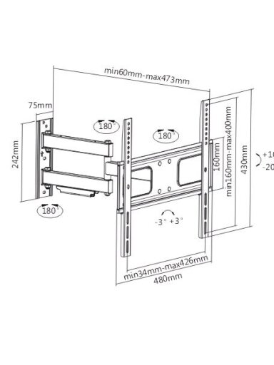Sunne | Wall mount | 23-42-EAX2 | Full motion | 32-55 " | Maximum weight (capacity) 50 kg | Black