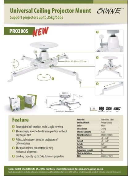 Sunne | Projector Ceiling mount | Turn, Tilt | White 2 Sunne | Projector Ceiling mount | Turn, Tilt | White 2