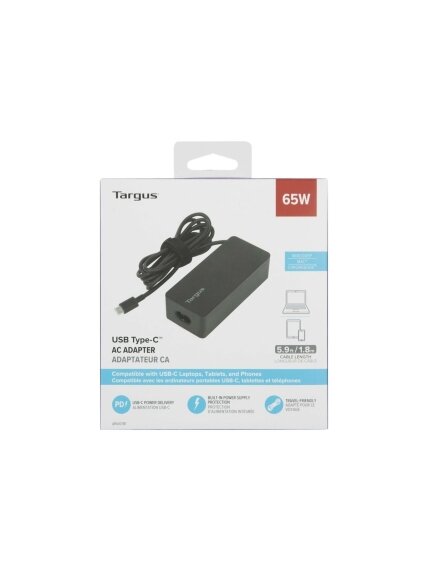 Targus | 65 W USB-C PD Charger - For Laptops or Power Pass-Thru Docks 3 Targus | 65 W USB-C PD Charger - For Laptops or Power Pass-Thru Docks 3