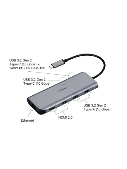 Targus Dual Video Mobile Dock with 140W EPR Pass-Thru | DOCK427GL | HDMI ports quantity 2 4