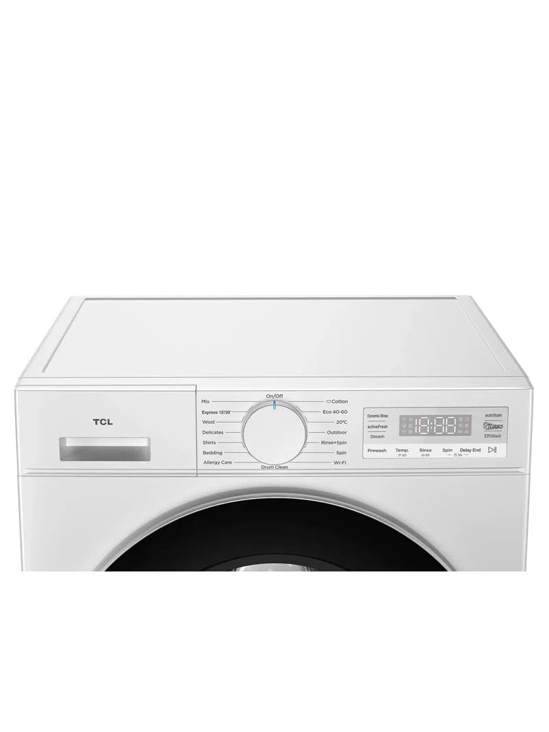 TCL Washing machine | FF0844WA0 | Energy efficiency class A | Front loading | Washing capacity 8 kg | 1400 RPM | Depth 52 cm | Width 60 cm | Display | LED | Steam function | Wi-Fi | White 6 TCL Washing machine | FF0844WA0 | Energy efficiency class A | Front loading | Washing capacity 8 kg | 1400 RPM | Depth 52 cm | Width 60 cm | Display | LED | Steam function | Wi-Fi | White 6