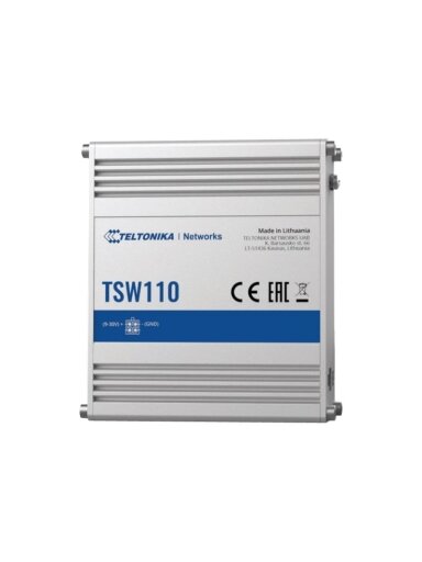 Teltonika | Switch | TSW110 | Unmanaged | Gigabit Ethernet (copper) ports quantity 5 | 10 Gbps (RJ-45) ports quantity 0 | SFP ports quantity 0 | SFP+ ports quantity 0 | Combo ports quantity 0 | PoE+ ports quantity 0 | Passive PoE ports quantity Possibilit Teltonika | Switch | TSW110 | Unmanaged | Gigabit Ethernet (copper) ports quantity 5 | 10 Gbps (RJ-45) ports quantity 0 | SFP ports quantity 0 | SFP+ ports quantity 0 | Combo ports quantity 0 | PoE+ ports quantity 0 | Passive PoE ports quantity Possibilit