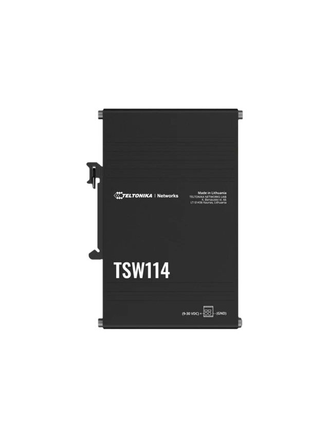 Teltonika DIN Rail Switch | TSW114 | Unmanaged | Wall-mountable | Gigabit Ethernet (copper) ports quantity 5 | Power supply type 2-pin industrial DC power socket Teltonika DIN Rail Switch | TSW114 | Unmanaged | Wall-mountable | Gigabit Ethernet (copper) ports quantity 5 | Power supply type 2-pin industrial DC power socket