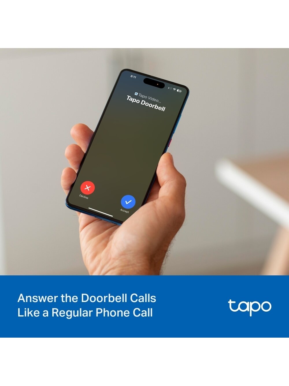 TP-LINK 2K Battery Video Doorbell | Tapo D205 | 3 MP | 2.4mm/F2.2 | IP54 | H.264 | Micro SD, Max. 512 7
