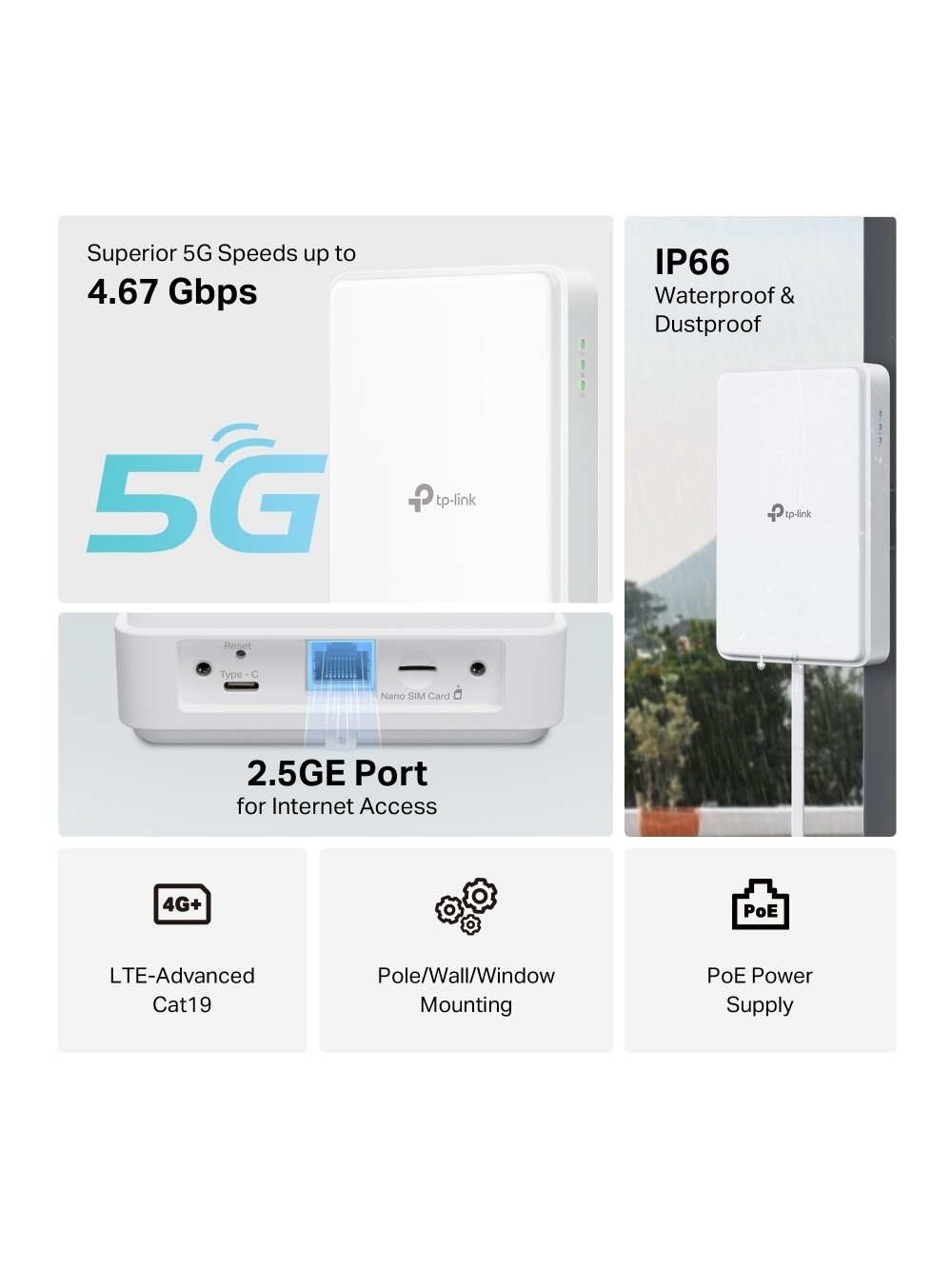 TP-LINK 5G Outdoor Router | NE200-Outdoor | Mesh Support No | MU-MiMO No | 5G 3