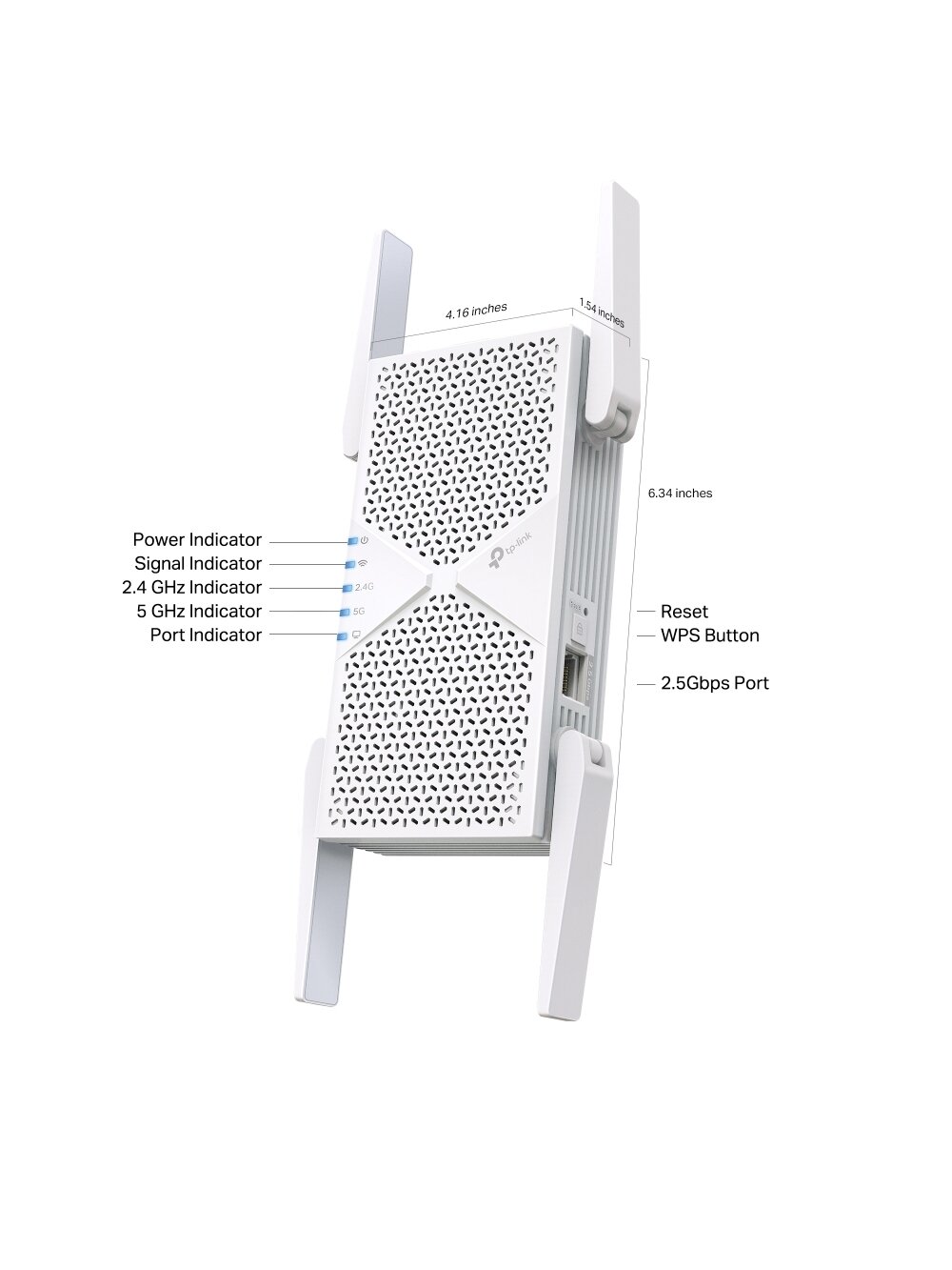 TP-LINK BE6500 Dual-Band Wi-Fi 7 Range Extender | RE405BE | 2.4 GHz, 5 GHz | 802.11ax | 688/5764 Mbit/s | Ethernet LAN (RJ-45) ports 1 | MU-MiMO No | no PoE 2
