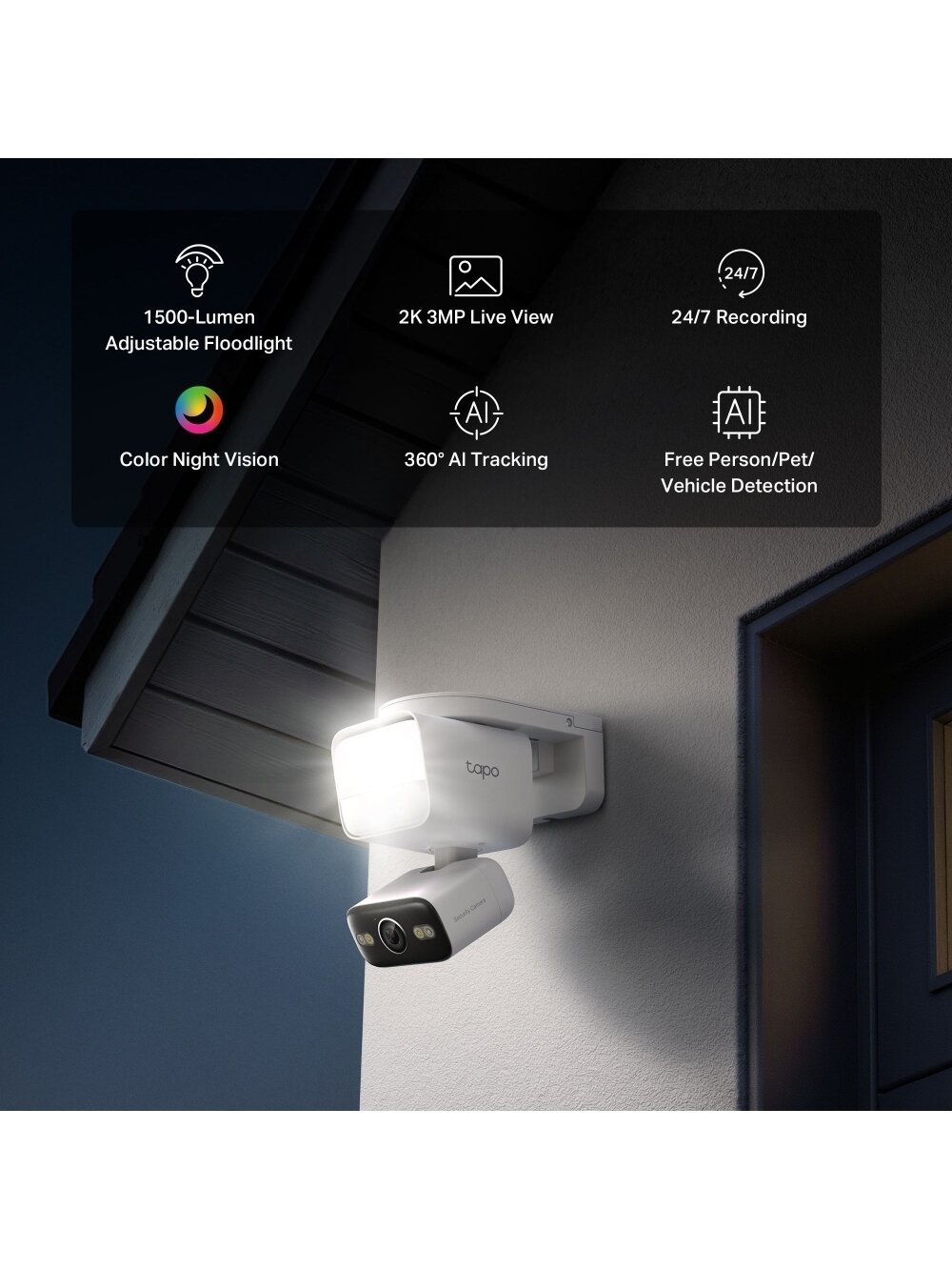 TP-LINK Tapo C710 | Pan/Tilt Security Floodlight Camera | 3 MP | F/2.0 | IP65 | H.264 | microSD up to 512 GB 3 TP-LINK Tapo C710 | Pan/Tilt Security Floodlight Camera | 3 MP | F/2.0 | IP65 | H.264 | microSD up to 512 GB 3