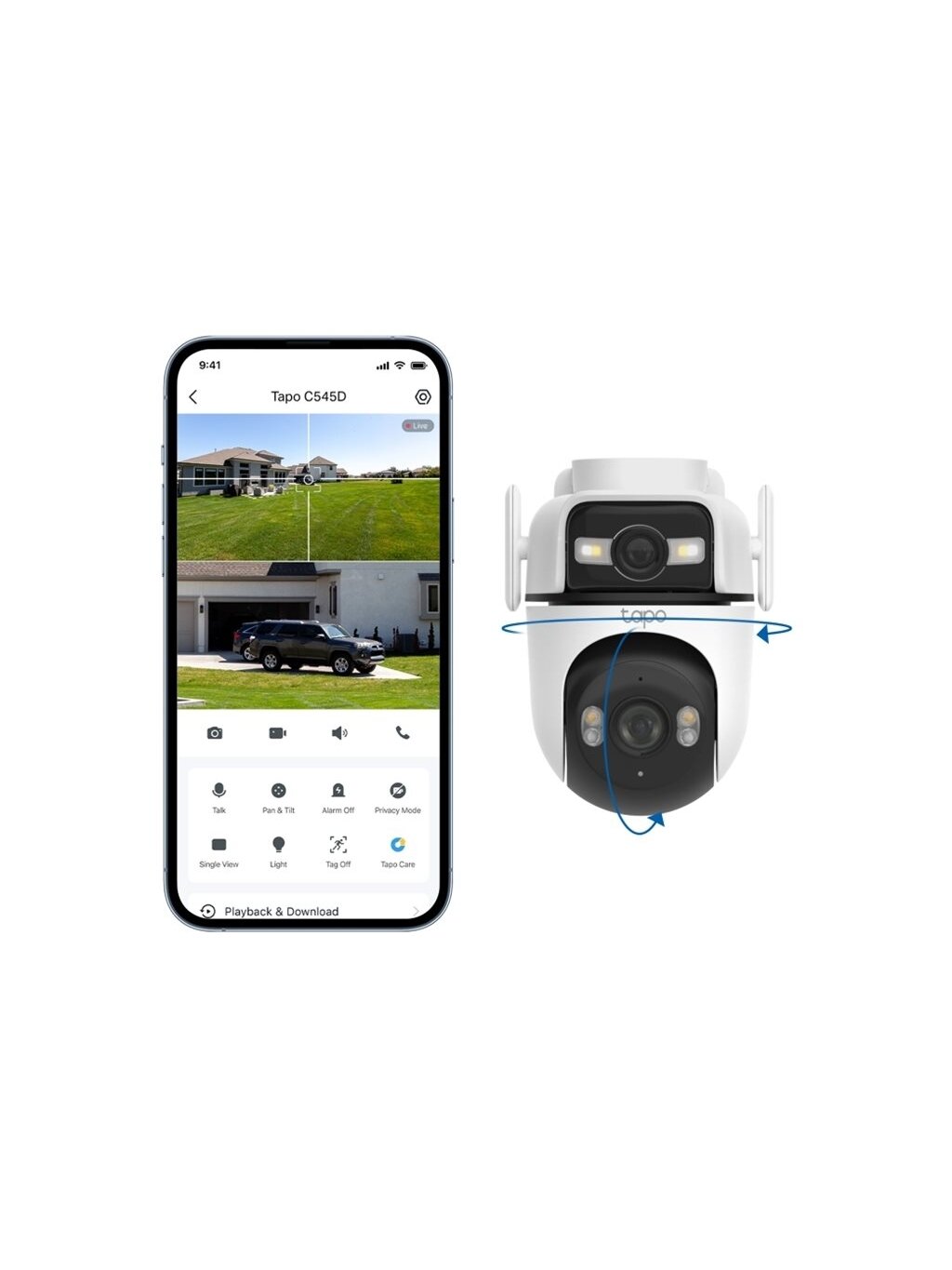 TP-LINK | Dual Lens Security Wi-Fi Camera | Tapo C545D | Dome | 3 MP | 6mm | IP66 | H.264 | MicroSD, up to 512 GB 2 TP-LINK | Dual Lens Security Wi-Fi Camera | Tapo C545D | Dome | 3 MP | 6mm | IP66 | H.264 | MicroSD, up to 512 GB 2