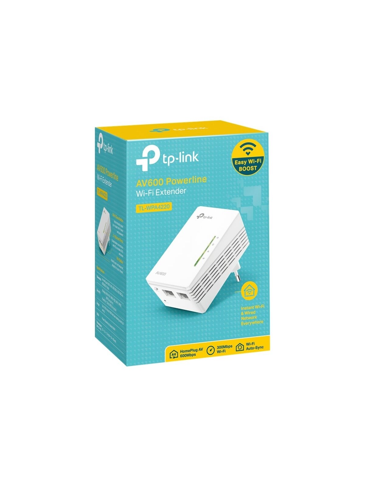 TP-LINK | AV600 Wi-Fi Powerline Extender | TL-WPA4220 | 10/100 Mbit/s | Ethernet LAN (RJ-45) ports 2 | 802.11n | Wi-Fi data rate (max) 300 Mbit/s | Data transfer rate (max) 600 Mbit/s 3 TP-LINK | AV600 Wi-Fi Powerline Extender | TL-WPA4220 | 10/100 Mbit/s | Ethernet LAN (RJ-45) ports 2 | 802.11n | Wi-Fi data rate (max) 300 Mbit/s | Data transfer rate (max) 600 Mbit/s 3