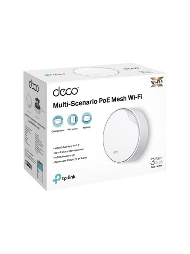 TP-LINK Deco X50 (3-pack) AX3000 Whole Home Mesh Wi-Fi 6 System | Whole Home Mesh Wi-Fi 6 System | Deco X50 (3-pack) | 802.11ax | 574+2402 Mbit/s | Ethernet LAN (RJ-45) ports 3 | Mesh Support Yes | MU-MiMO Yes | No mobile broadband | Antenna type Internal TP-LINK Deco X50 (3-pack) AX3000 Whole Home Mesh Wi-Fi 6 System | Whole Home Mesh Wi-Fi 6 System | Deco X50 (3-pack) | 802.11ax | 574+2402 Mbit/s | Ethernet LAN (RJ-45) ports 3 | Mesh Support Yes | MU-MiMO Yes | No mobile broadband | Antenna type Internal