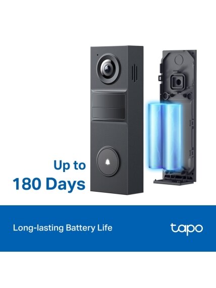 TP-LINK 2K Battery Video Doorbell | Tapo D205 | 3 MP | 2.4mm/F2.2 | IP54 | H.264 | Micro SD, Max. 512 2