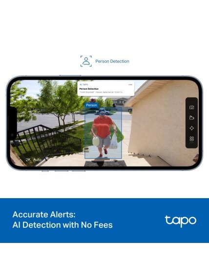 TP-LINK 2K Battery Video Doorbell | Tapo D205 | 3 MP | 2.4mm/F2.2 | IP54 | H.264 | Micro SD, Max. 512 6