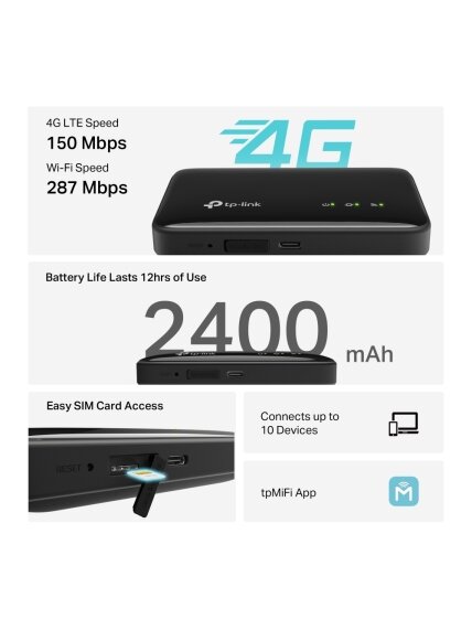 TP-LINK 4G LTE Mobile Wi-Fi | M7005 | 802.11ax | MU-MiMO No | no PoE | Antenna type Internal 4 TP-LINK 4G LTE Mobile Wi-Fi | M7005 | 802.11ax | MU-MiMO No | no PoE | Antenna type Internal 4
