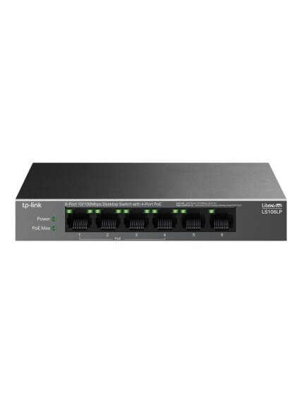 TP-LINK | 6-Port 10/100 Mbps Desktop Switch with 4-Port PoE | LS106LP | Unmanaged | Desktop TP-LINK | 6-Port 10/100 Mbps Desktop Switch with 4-Port PoE | LS106LP | Unmanaged | Desktop
