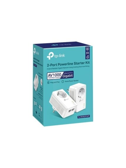 TP-LINK | AV1000 2-Port Gigabit Passthrough Powerline Starter Kit | TL-PA7027P KIT | 10/100/1000 Mbit/s | Ethernet LAN (RJ-45) ports 2 | No Wi-Fi | Extra socket 3 TP-LINK | AV1000 2-Port Gigabit Passthrough Powerline Starter Kit | TL-PA7027P KIT | 10/100/1000 Mbit/s | Ethernet LAN (RJ-45) ports 2 | No Wi-Fi | Extra socket 3
