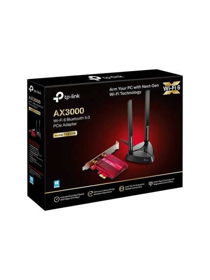 TP-LINK | AX3000 Wi-Fi 6 Bluetooth 5.0 PCIe Adapter | TX3000E | 2.4GHz/5GHz | Antenna type 2xHigh-Gain External Antennas | 574+2402 Mbit/s 4