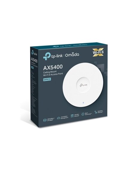 TP-LINK | AX5400 Ceiling Mount WiFi 6 Access Point | EAP670 | 802.11ax | 2.4 + 5 GHz | 574 + 4804 Mbit/s | Ethernet LAN (RJ-45) ports 1 | MU-MiMO Yes | PoE in 4