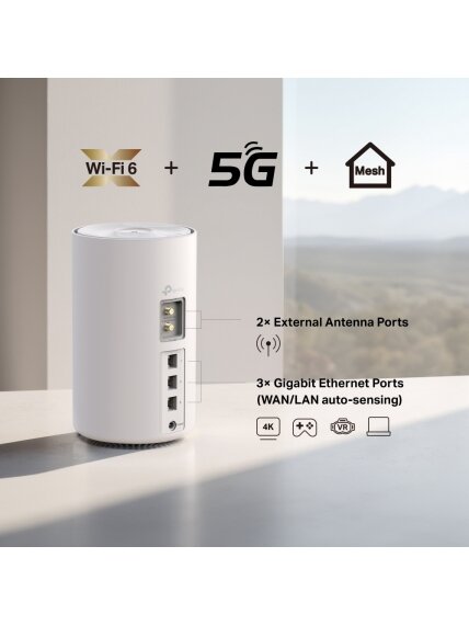 TP-LINK Deco X10-5G (1-pack) | 5G AX1500 Whole Home Mesh WiFi 6 Gateway | 802.11ax | 1201 Mbit/s | Ethernet LAN (RJ-45) ports 3 | 10/100/1000 Mbit/s | Mesh Support Yes | 5G | MU-MiMO Yes 6 TP-LINK Deco X10-5G (1-pack) | 5G AX1500 Whole Home Mesh WiFi 6 Gateway | 802.11ax | 1201 Mbit/s | Ethernet LAN (RJ-45) ports 3 | 10/100/1000 Mbit/s | Mesh Support Yes | 5G | MU-MiMO Yes 6