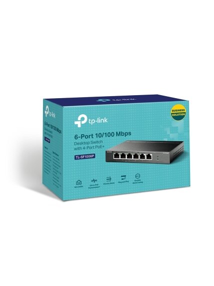TP-LINK | Switch | TL-SF1006P | Unmanaged | Desktop | 10/100 Mbps (RJ-45) ports quantity 6 | PoE+ ports quantity 4 | Power supply type External 4 TP-LINK | Switch | TL-SF1006P | Unmanaged | Desktop | 10/100 Mbps (RJ-45) ports quantity 6 | PoE+ ports quantity 4 | Power supply type External 4